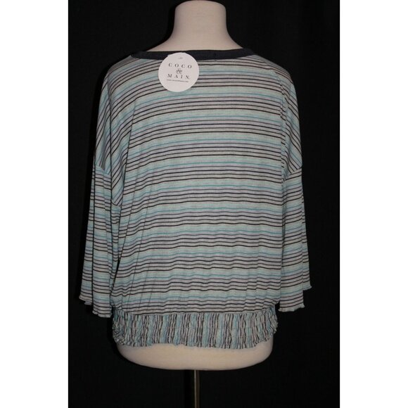 Coco and Main Women's Shirt Size Large L Gathered Waist Blue Stripe NEW NWT - Picture 2 of 2